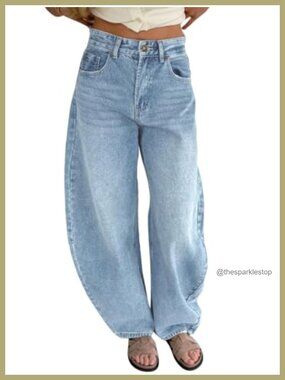 High Waisted Barrel Jeans Wide Leg Loose Fit Denim Pants
